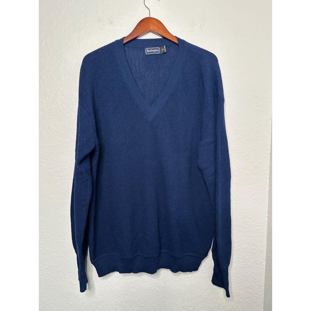 Vtge Huntington Mens Navy Blue Alpaca Wool Blend V-Neck Sweater XL Made in Peru